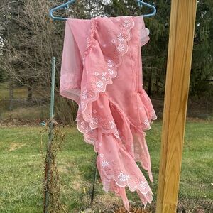 Vintage Pink Floral Sheer Curtain Set